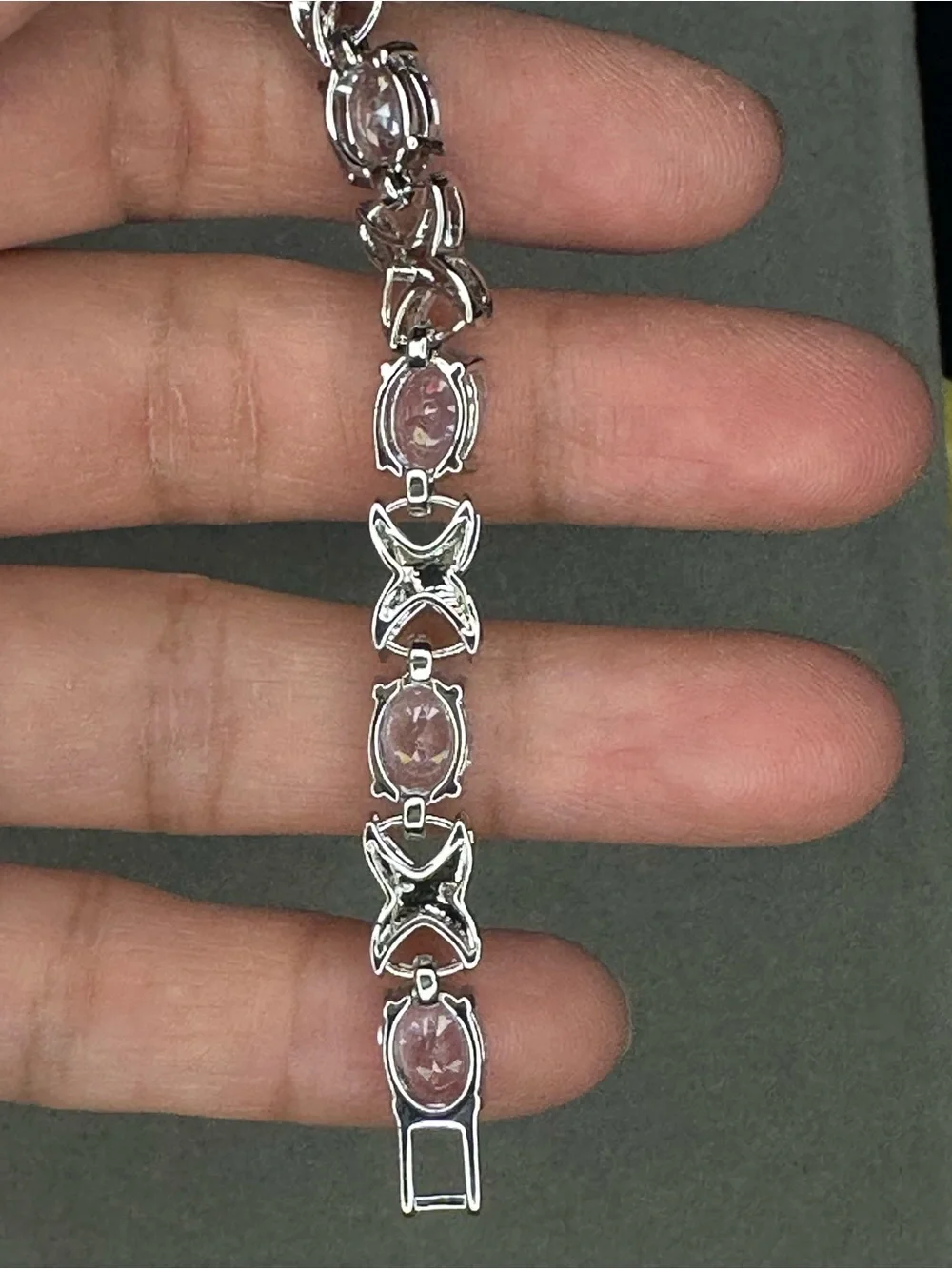 Elegant Silver-Tone Lavender Stone Link Bracelet